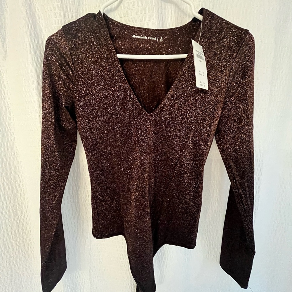 NEW-Abercrombie & Fitch Women's Shimmering Brown Long sleeve Bodysuit